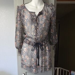 Juicy Couture Navy and Cream Patterned Blouse